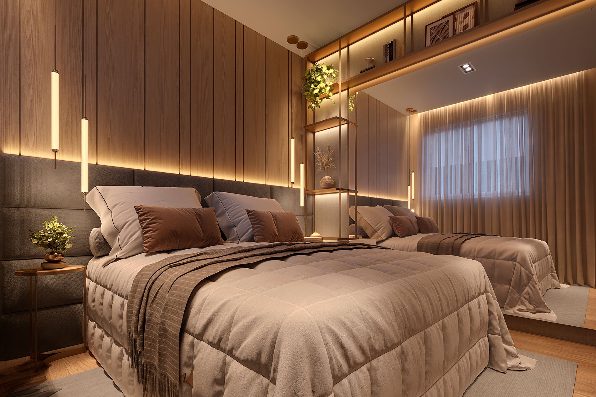 Suíte master do apartamento de 103 m² (perspectiva ilustrada)
